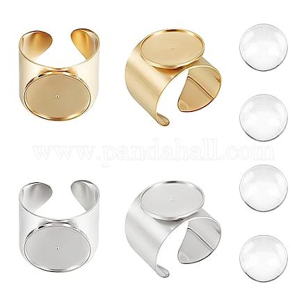 Unicraftale 4Pcs 2 Colors 304 Stainless Steel Open Cuff Finger Ring Cabochon Settings STAS-UN0052-36-1