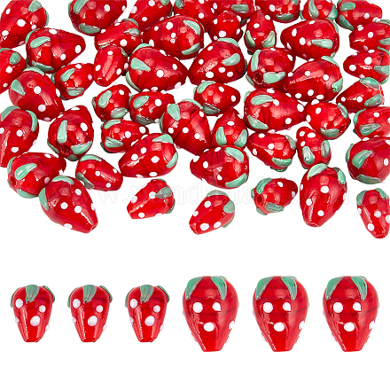 Ручной работы Lampwork 3 d клубника шарики&nbsp;LAMP-UN0001-02-1