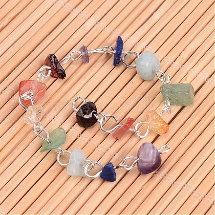 Chakra Handmade Gemstone Chip Beaded Brass Chains for Necklaces or Bracelets Making AJEW-JB00214-02-1
