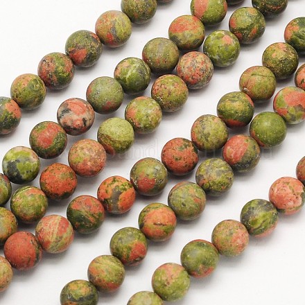Frosted Round Natural Unakite Beads Strands G-N0166-73-10mm-1