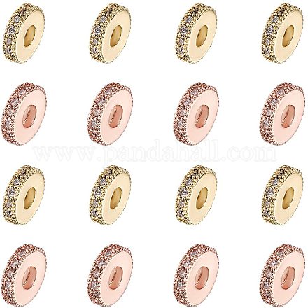 NBEADS 16 Pcs 2 Colors Brass Cubic Zirconia Spacer Beads Flat Round Micro Pave CZ Beads Rondelle Rhinestone Beads for Jewelry Making ZIRC-NB0001-38-1