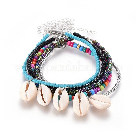 Bracelets de cheville perles de verre AJEW-AN00252-1