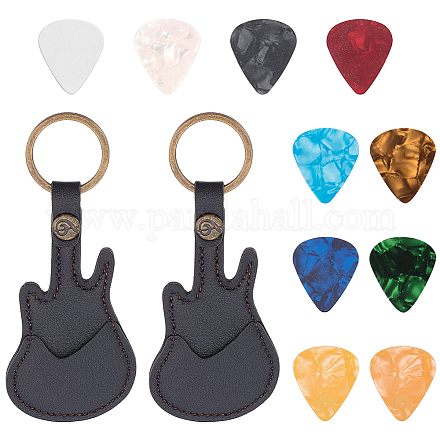NBEADS 10 Pcs Plastic Guitar Picks with 2 Pcs Guitar Pick Holder Keychain DIY-NB0007-40-1
