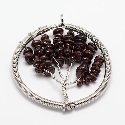 Tree of Life Natural Garnet Bead Brass Wire Wrapped Big Pendants KK-L136-03M-NR-1