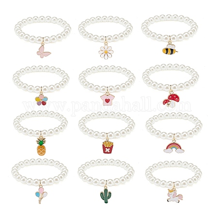 Set di braccialetti elasticizzati con perline rotonde in plastica abs stile 12 pz 12 BJEW-JB08961-1