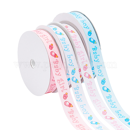 PandaHall Elite Baby Shower Ornaments Decorations Word Baby Printed Polyester Grosgrain Ribbons OCOR-PH0001-11-1