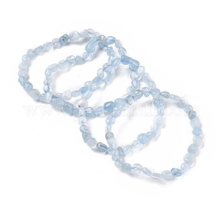 Natural Aquamarine Bead Stretch Bracelets X-BJEW-K213-54-1