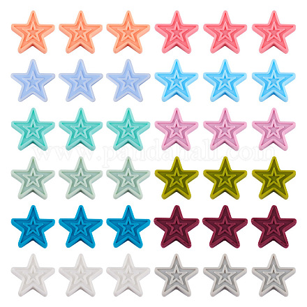 Pandahall 48 pièces 12 couleurs perles de silicone étoile SIL-TA0001-56-1