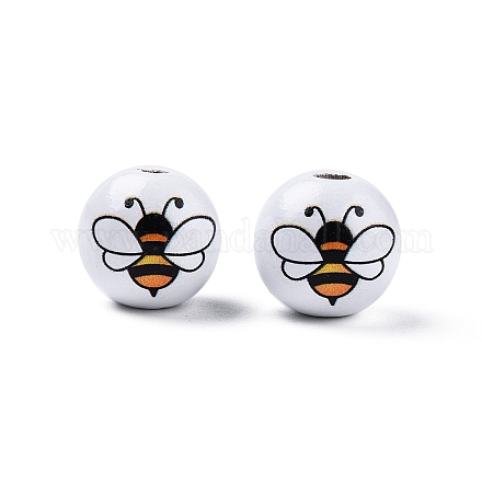 Perles en bois imprimées sur le thème des abeilles WOOD-D006-05A-1