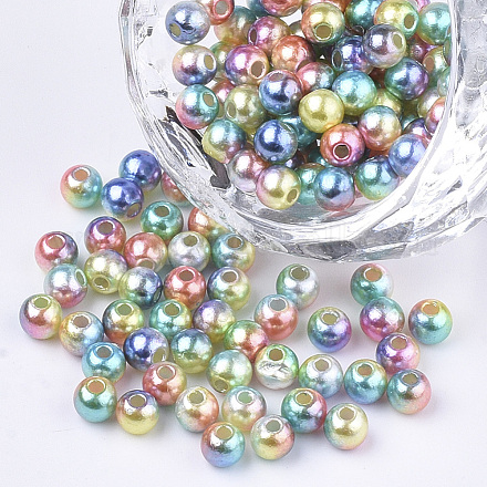 Rainbow ABS Plastic Imitation Pearl Beads X-OACR-Q174-8mm-07-1
