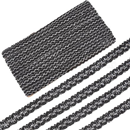 11 メートルのポリエステルカーテンレーストリマーリボン  ウェーブのレーストリム  刺繡古代漢服レースリボン  ブラック  5/8インチ（16mm）  約12.03ヤード（11m）/カード OCOR-WH0082-33A-1
