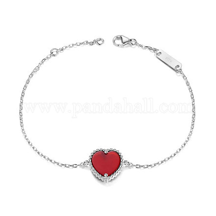 SHEGRACE 925 Sterling Silver Link Bracelet with Red Heart Pendant JB425A-1