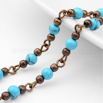 Handmade Round Synthetic Turquoise Beads Chains for Necklaces Bracelets Making AJEW-JB00244-02-1