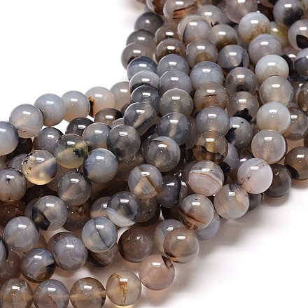 Natürlichen grauen Achat runde Perle Stränge G-P072-11-10mm-1