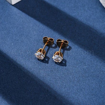 Серьги-гвоздики из нержавеющей стали 304 с микропаве из прозрачных кубических цирконий EJEW-P299-01C-G-1
