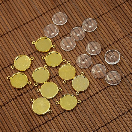 14mm Dome Clear Glass Cover and Golden Brass Cabochon Connector Setting Sets DIY-X0088-G-NR-1