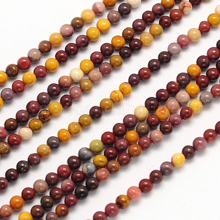 Chapelets de perles en mokaite naturel rondes G-N0166-18-3mm-1