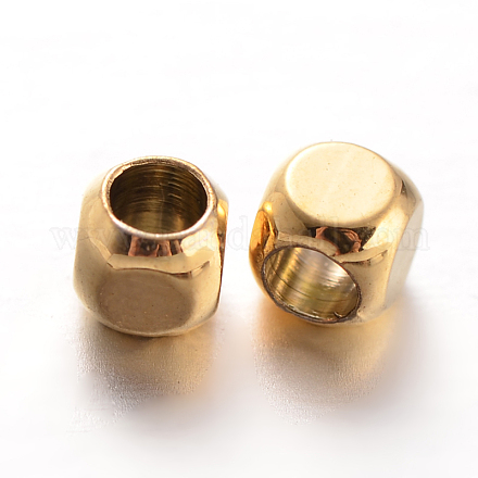 キューブ真鍮のスペーサービーズ  ゴールドカラー  3x3x3mm  穴：2mm KK-L129-46G-1