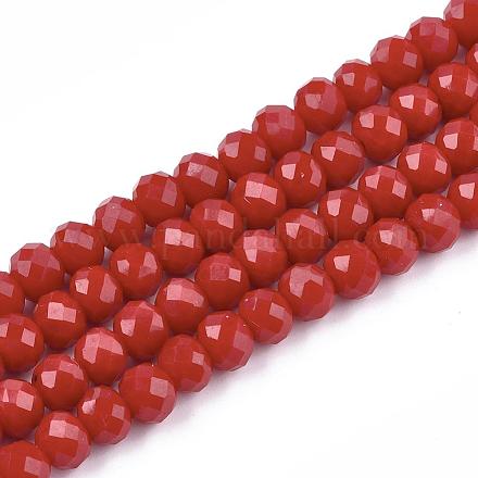 Opaque Solid Color Faceted Glass Beads Strands X-EGLA-J047-4x3mm-06-1