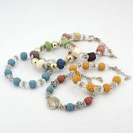 Fashionable Synthetical Lava Rock Beads Bracelets BJEW-G431-M1-1