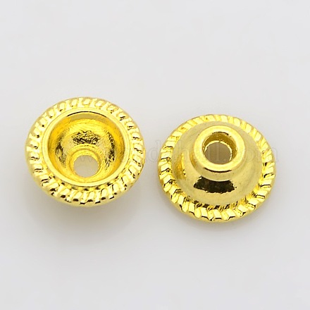 チベット風合金ビーズキャップ  鉛フリー＆カドミウムフリー  ゴールドカラー  10x5mm  穴：2mm K0904011-1