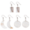 3 Pairs 3 Style Flat Round & Moon & Rectangle Acrylic Imitation Shell Dangle Earrings, Alloy Jewelry for Women, Seashell Color, 37~48mm, Pin: 0.7mm, 1 Pair/style