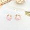 Glass Round Stud Earrings, with Alloy Findings and 925 Sterling Silver Pins, Pink