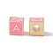 Rack Plating Brass Enamel Beads, Cadmium Free & Nickel Free & Lead Free, Real 18K Gold Plated, Cube with Letter, Pearl Pink, Letter.A, 6x6x6mm, Hole: 2.5mm