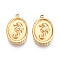 304 Stainless Steel Oval with Sea House Pendants, Ion Plating(IP), Real 18K Gold Plated, 23.5x15x3mm, Hole: 1.6mm