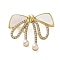 Bowknot Crystal Rhinestone & Acrylic & Plastic Pearl Brooch, Alloy Lapel Pins for Backpack Clothes, Golden, 31x36.5mm