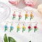 Grade A Round Glass Seed Beads Flower Dangle Earrings, with Transparent Acrylic Charms & 304 Stainless Steel Flat Head Pins & 304 Stainless Steel Earring Hooks, Golden, Mixed Color, 46.5x13mm