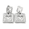 Tarnish Resistant 304 Stainless Steel Dangle Stud Earrings, Square with Heart, Stainless Steel Color, 39x23.5mm