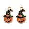 Halloween 304 Stainless Steel Pendants, with Enamel, Ion Plating(IP), Real 18K Gold Plated, Pumpkin, 17.5x10x0.8mm, Hole: 2mm