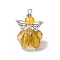 Faceted Glass Pendants, Angel Charm, with Antique Silver Alloy Wing and Platinum Iron Loop & Glass Seed Beads & Glass Pearl Beads, Gold, 31x22x21mm, Hole: 1.6mm