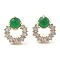 Brass Micro Pave Clear Cubic Zirconia Stud Earrings, with Green Glass, Real 18K Gold Plated, Ring, 17x14mm