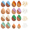 DIY Dangle Earring Making Kits, 16Pcs 8 Colors Resin & Walnut Wood Pendants, Two Tone, Teardrop, 32Pcs 2 Color Brass Earring Hooks and 32Pcs 2 Style Brass Jump Rings, Mixed Color