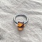 Square 304 Stainless Steel with Glass Finger Rings, Stainless Steel Color, Orange, 10mm, US Size 8(18.1mm)
