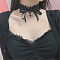 Polyester Flower Lace Bowknot Choker Necklaces for Women, Black, 11.81 inch(30cm)