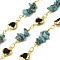 Handmade Brass Link Chains, with Synthetic Turquoise & Glass Beads & Spool, Long-Lasting Plated, Soldered, Lead Free & Cadmium Free, Heart, Golden, Heart Links: 12.5x7.5x3mm