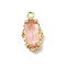 Brass Glass Charms, Rectangle Charms, Real 14K Gold Plated, Faceted, Dark Salmon, 15x8x3.5mm, Hole: 1.4mm