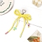 Polyester Braided Rope Bowknot Hanging Ornaments, with Iron Heart Clasp for Keychain Bag Decoration, Random Color Beads, Yellow, No Size