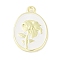 Rack Plating Spray Painted Alloy Pendants, Cadmium Free & Nickel Free & Lead Free, Oval with Flower, White, 17.5x12x2mm, Hole: 1.4mm