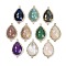 Natural Mixed Gemstone Faceted Teardrop Links, Rack Plating Brass Micro Pave Clear Cubic Zirconia Connector Charms, Golden, 26x16.5x6mm, Hole: 1.6mm and 1.4mm