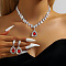 Teardrop Brass Rhinestone Pendant Necklace & Stud Dangle Earrings Sets for Women, Platinum, Light Siam, 360mm