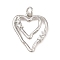 Brass Micro Pave Clear Cubic Zirconia Pendants, Heart Charms, Long-Lasting Plated, Cadmium Free & Lead Free, Rack Plating, with Jump Ring, Platinum, 19.5x17x2.8mm, Hole: 3.4mm