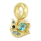 Rack Plating Brass Pave Black & Light Blue Cubic Zirconia Bird European Dangle Charms, Large Hole Pendants, Lead Free & Cadmium Free, Long-Lasting Plated, Real 18K Gold Plated, 17mm, Hole: 4.6mm
