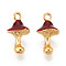 304 Stainless Steel Pendants, with Enamel, Real 14K Gold Plated, Mushroom Charm, Ion Plating(IP), Dark Red, 18x9.5x9.5mm, Hole: 1.8~2mm
