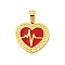 304 Stainless Steel Enamel Pendants, with Rhinestone, Heart with Heartbeat Charm, PVD Vacuum Plating, Real 18K Gold Plated, Red, 21.5x21.5x2.5mm, Hole: 7.5x4.5mm