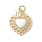 Eco-Friendly Rack Plating Brass Micro Pave Cubic Zirconia Pendants, with Enamel & Jump Ring, Long-Lasting Plated, Lead Free & Cadmium Free, Sacred Heart Charm, Real 18K Gold Plated, White, 23x16.5x4mm, Hole: 3.4mm