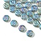 Electroplate Glass Beads, Flat Round with Letter, Medium Light Sky Blue, Letter N, 9.5~10x4~5mm, Hole: 1mm, about 30pcs/set